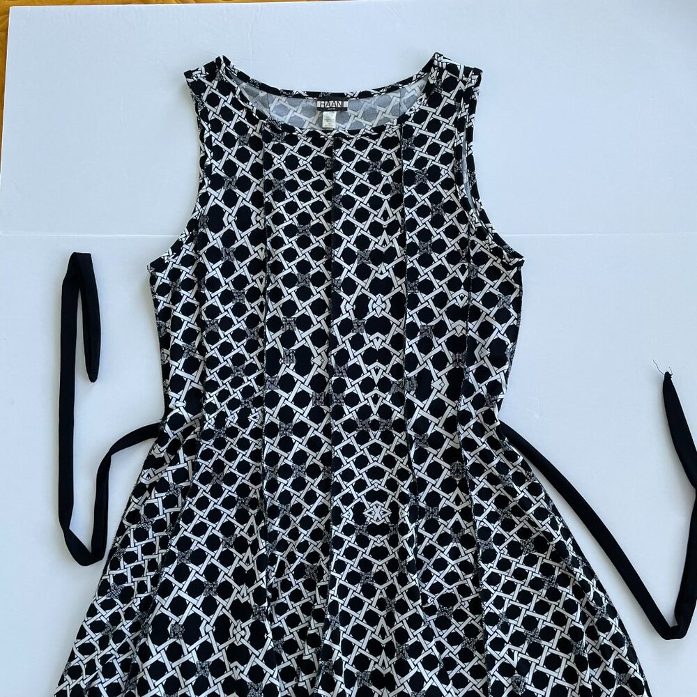 Haani Fit and Flare Panel Dress with Belt. Black & White. PXL Plus Size - Picture 5 of 11